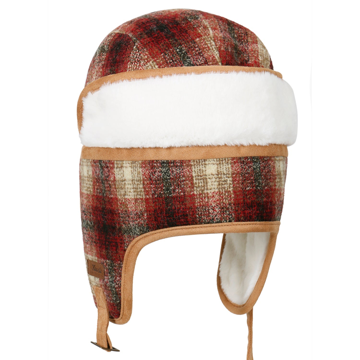 Howels Wool Plaid Pattern Aviator Trapper Trooper Faux Fur Ear Flaps Hat