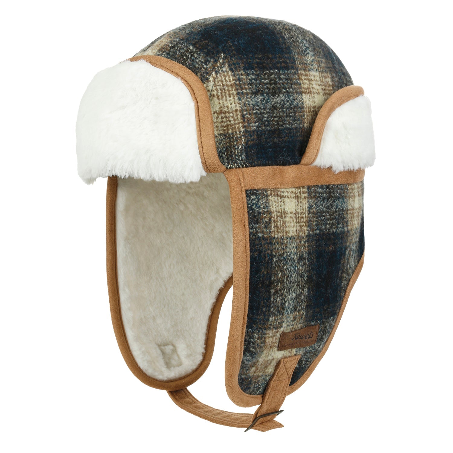Howels Wool Plaid Pattern Aviator Trapper Trooper Faux Fur Ear Flaps Hat
