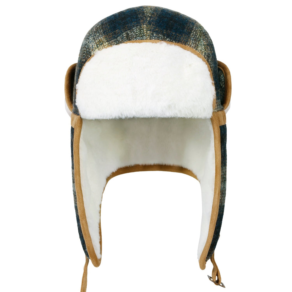 Howels Wool Plaid Pattern Aviator Trapper Trooper Faux Fur Ear Flaps Hat