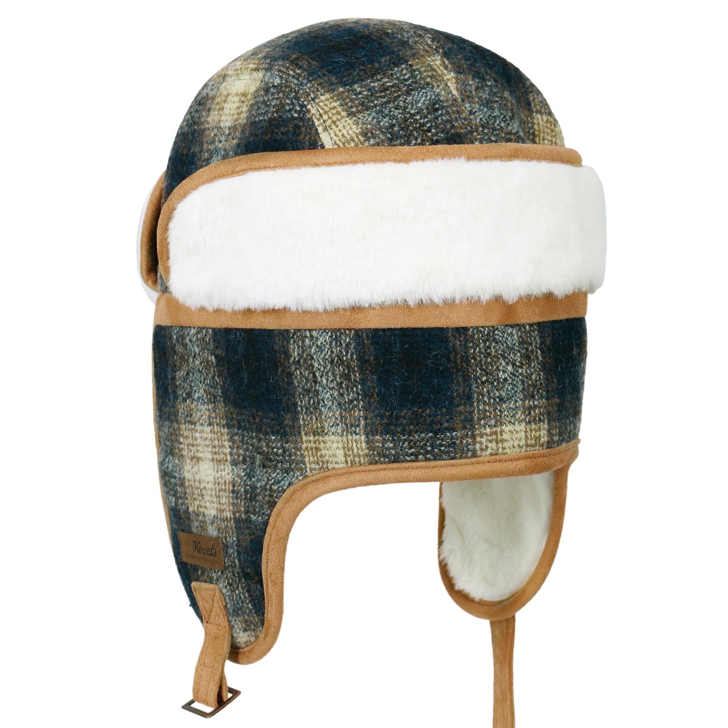 Howels Wool Plaid Pattern Aviator Trapper Trooper Faux Fur Ear Flaps Hat