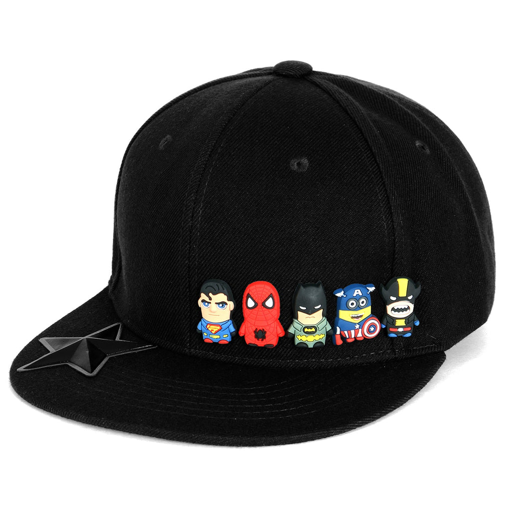 Cute Superheroes Rubber Charms Flat Bill Snapback Hat Baseball Cap
