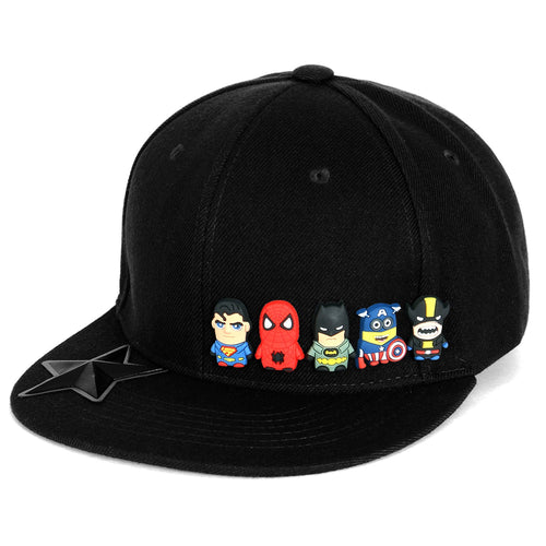 Cute Superheroes Rubber Charms Flat Bill Snapback Hat Baseball Cap