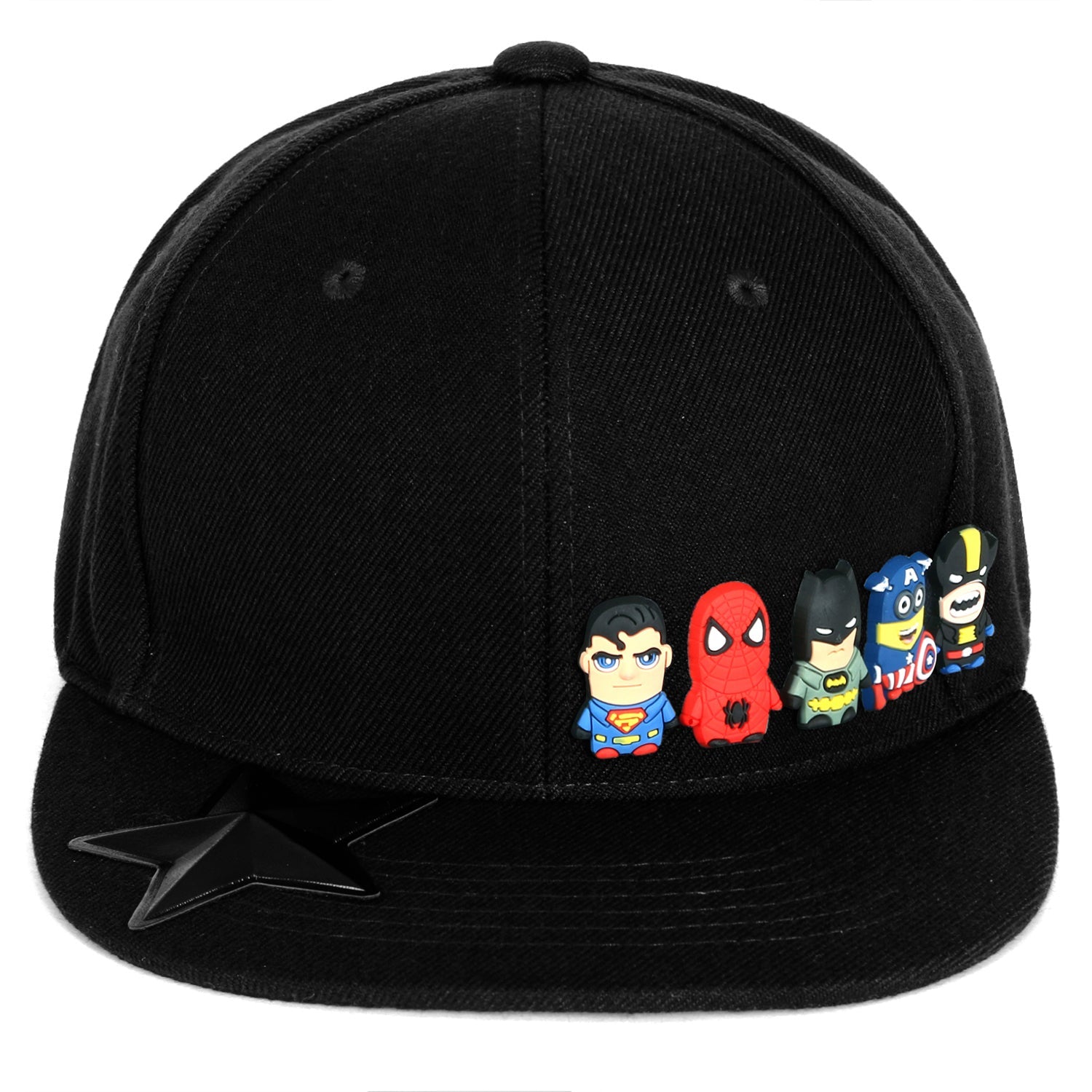 Cute Superheroes Rubber Charms Flat Bill Snapback Hat Baseball Cap