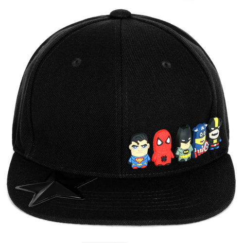Cute Superheroes Rubber Charms Flat Bill Snapback Hat Baseball Cap