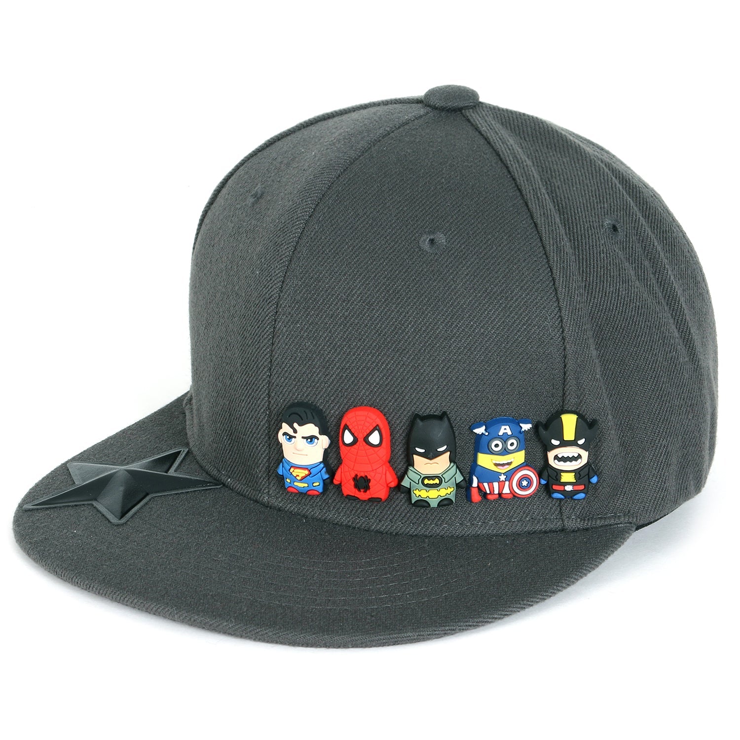 Cute Superheroes Rubber Charms Flat Bill Snapback Hat Baseball Cap