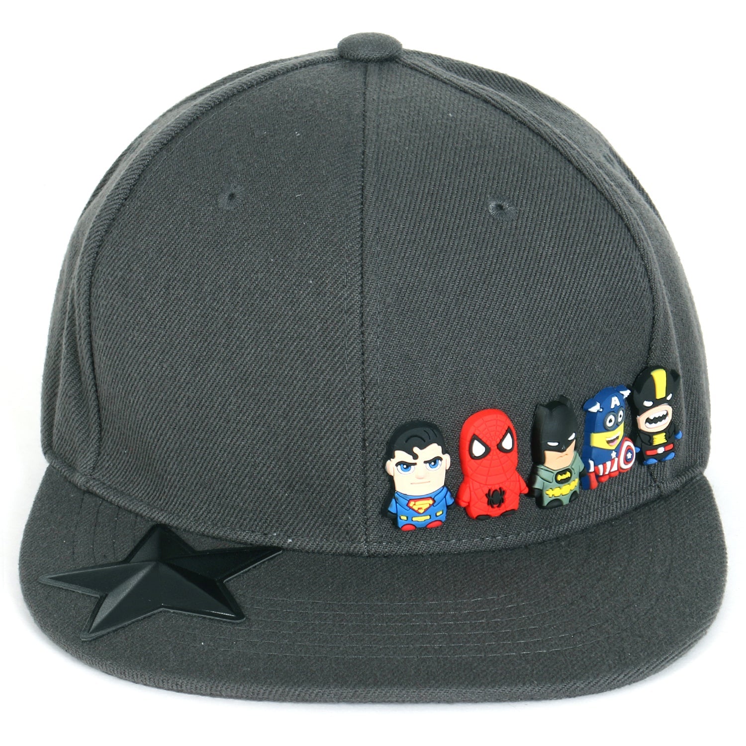 Cute Superheroes Rubber Charms Flat Bill Snapback Hat Baseball Cap
