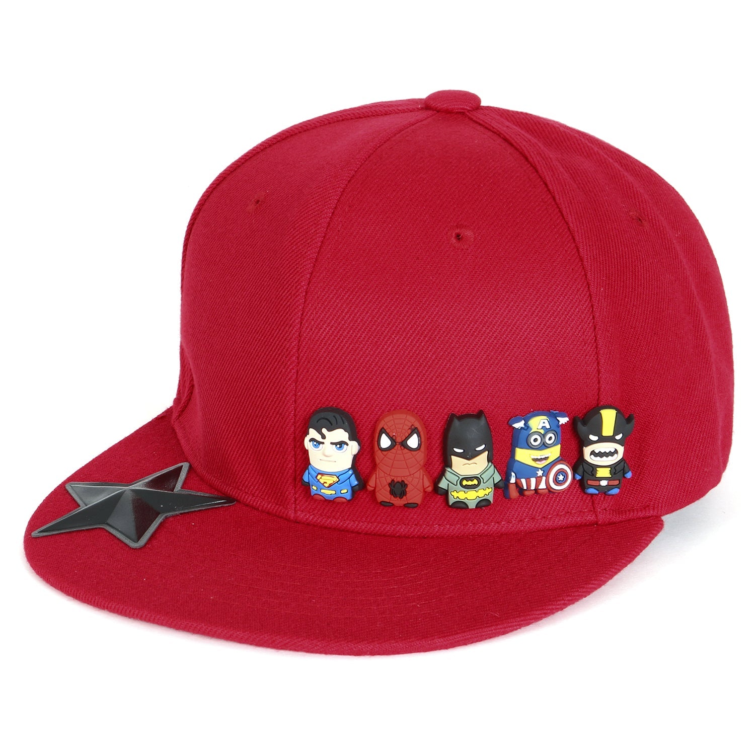 Cute Superheroes Rubber Charms Flat Bill Snapback Hat Baseball Cap