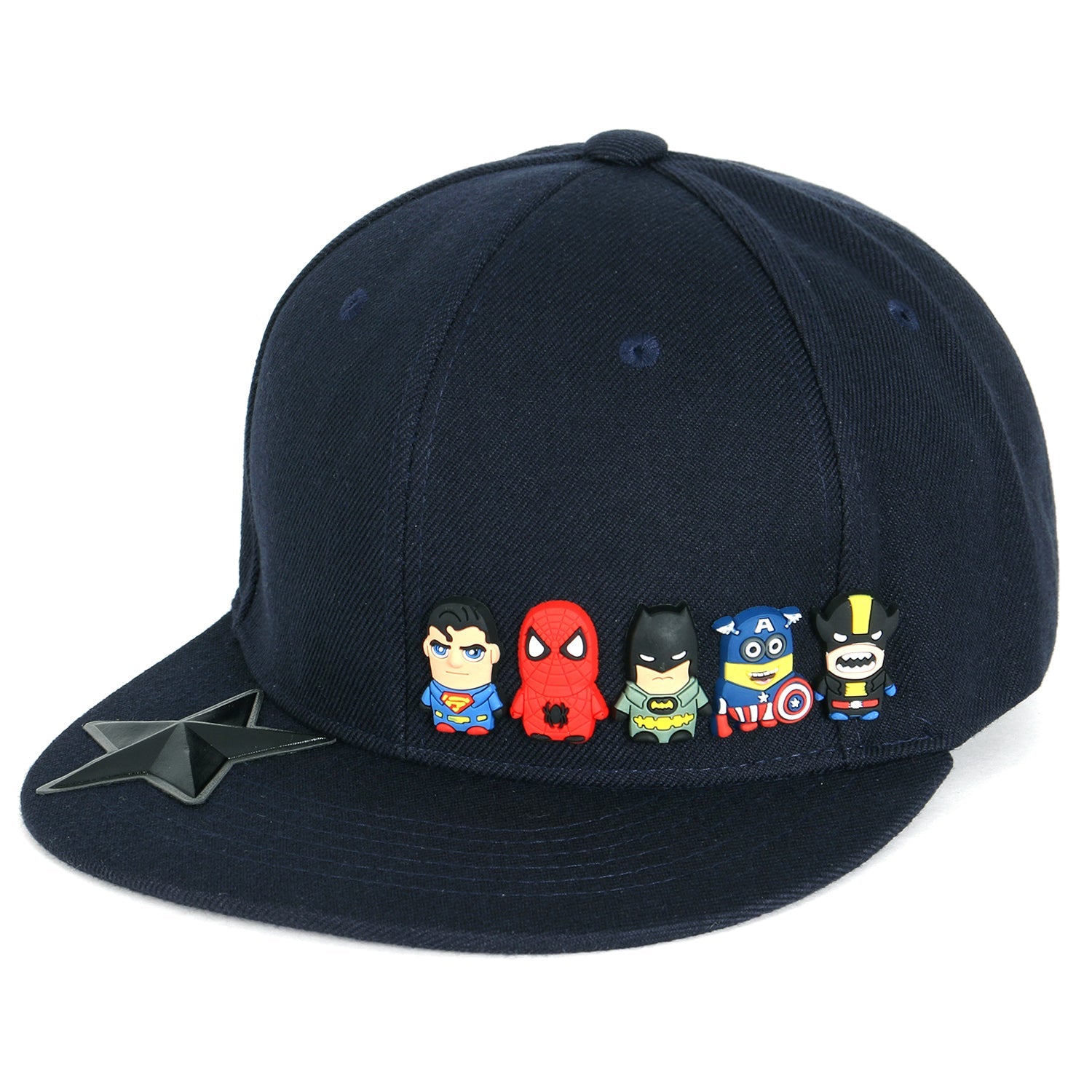 Cute Superheroes Rubber Charms Flat Bill Snapback Hat Baseball Cap