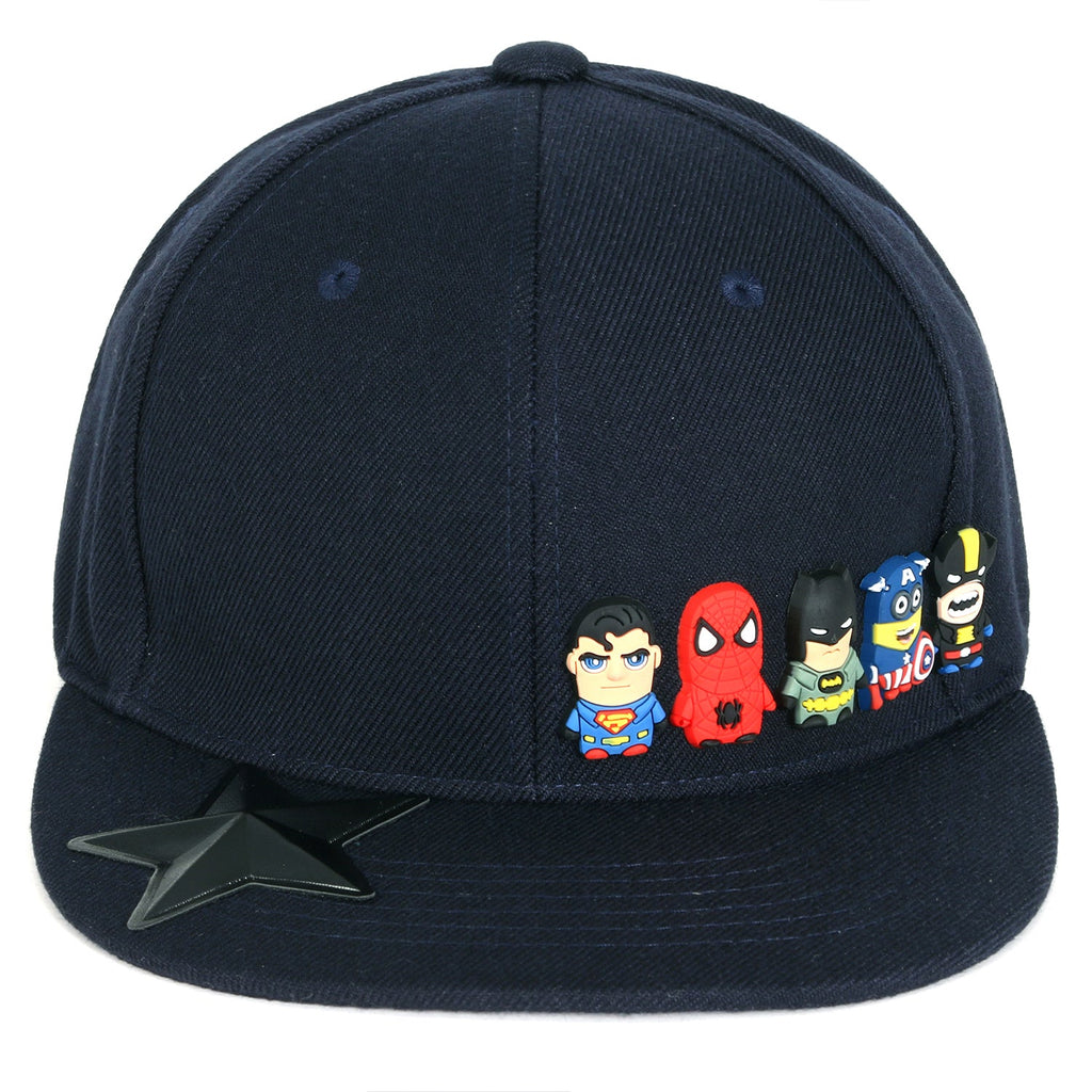 Cute Superheroes Rubber Charms Flat Bill Snapback Hat Baseball Cap