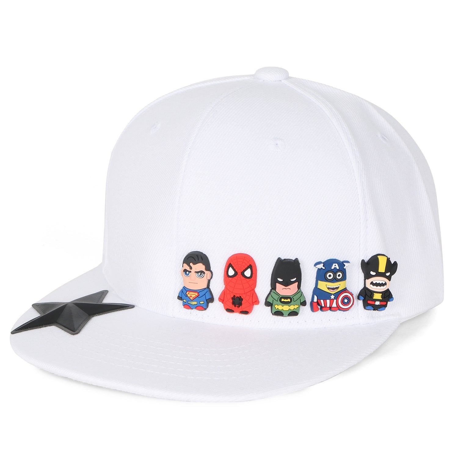 Cute Superheroes Rubber Charms Flat Bill Snapback Hat Baseball Cap