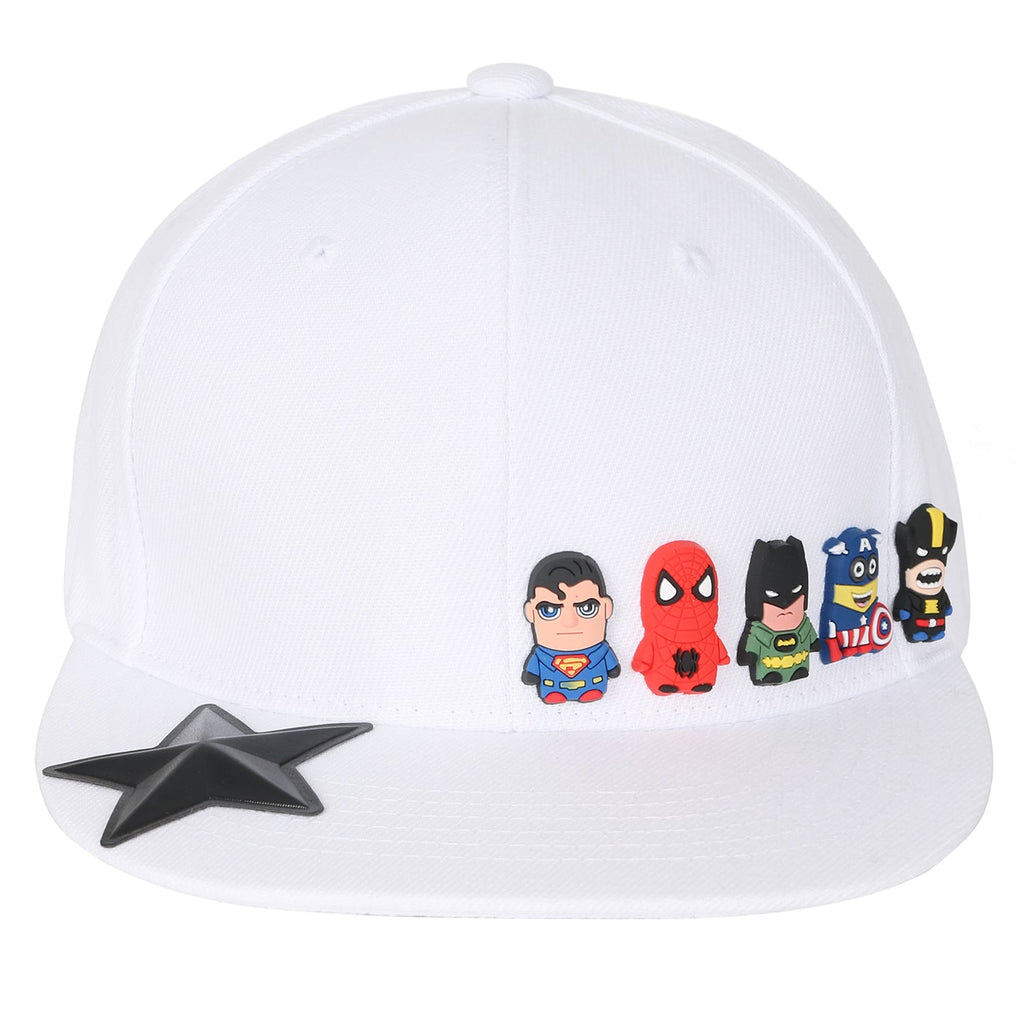 Cute Superheroes Rubber Charms Flat Bill Snapback Hat Baseball Cap