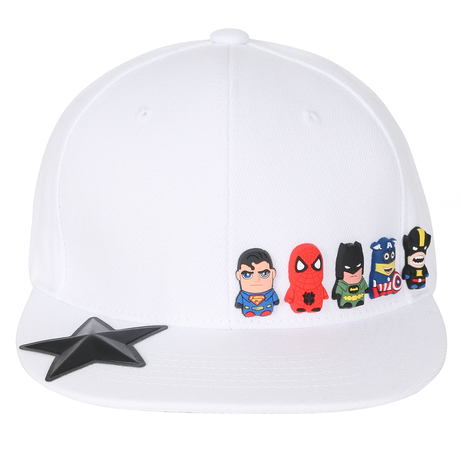 Cute Superheroes Rubber Charms Flat Bill Snapback Hat Baseball Cap