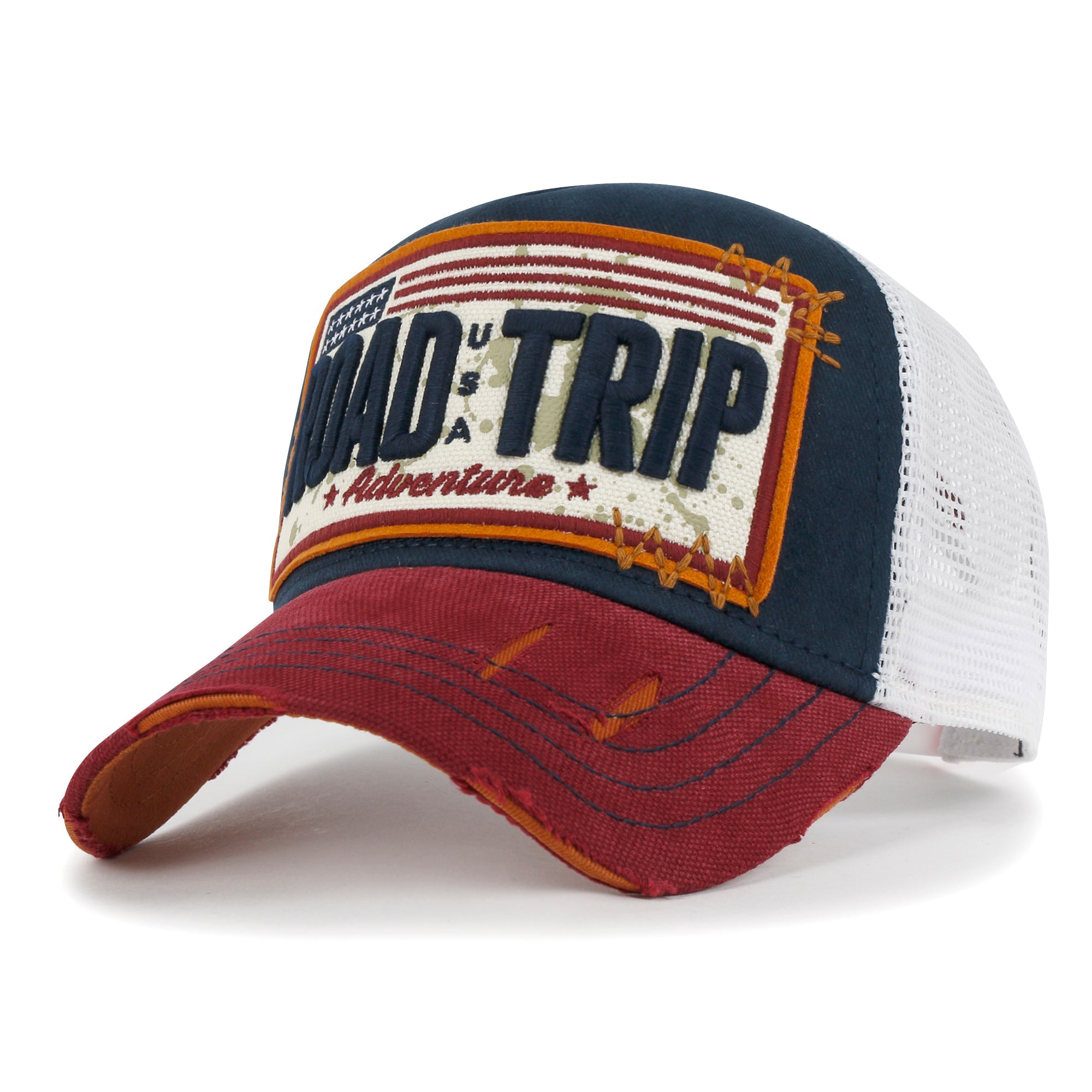 PREMIUM ROAD TRIP Vintage Distressed Snapback Trucker Hat Baseball Cap M / XL