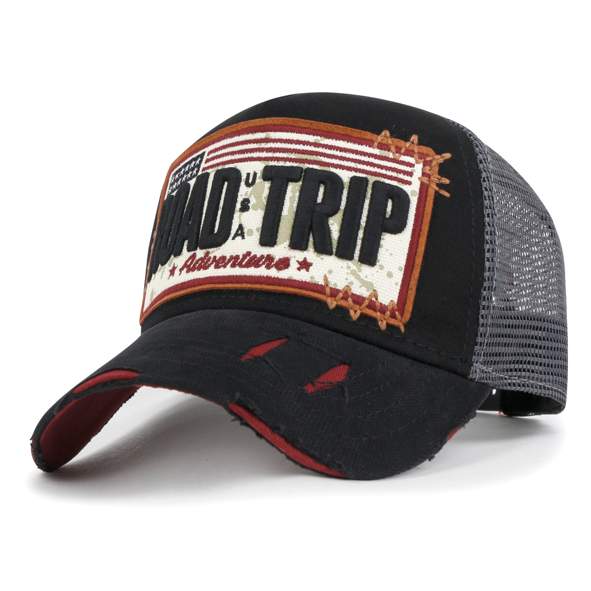 PREMIUM ROAD TRIP Vintage Distressed Snapback Trucker Hat Baseball Cap M / XL