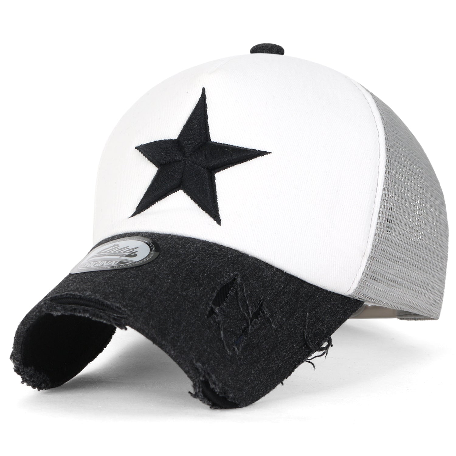 Star Embroidery Black White Trucker Hat Cotton Baseball Cap