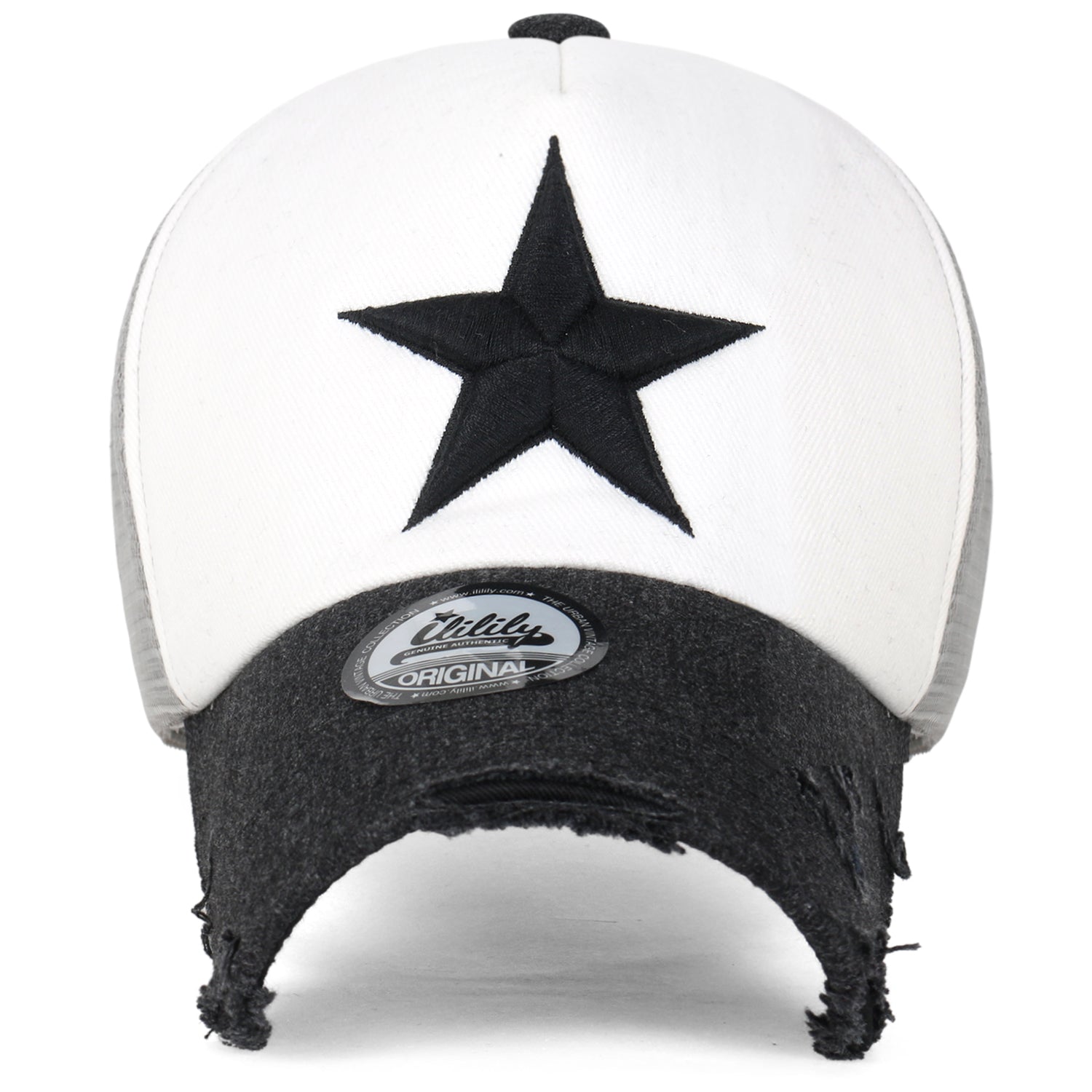 Star Embroidery Black White Trucker Hat Cotton Baseball Cap
