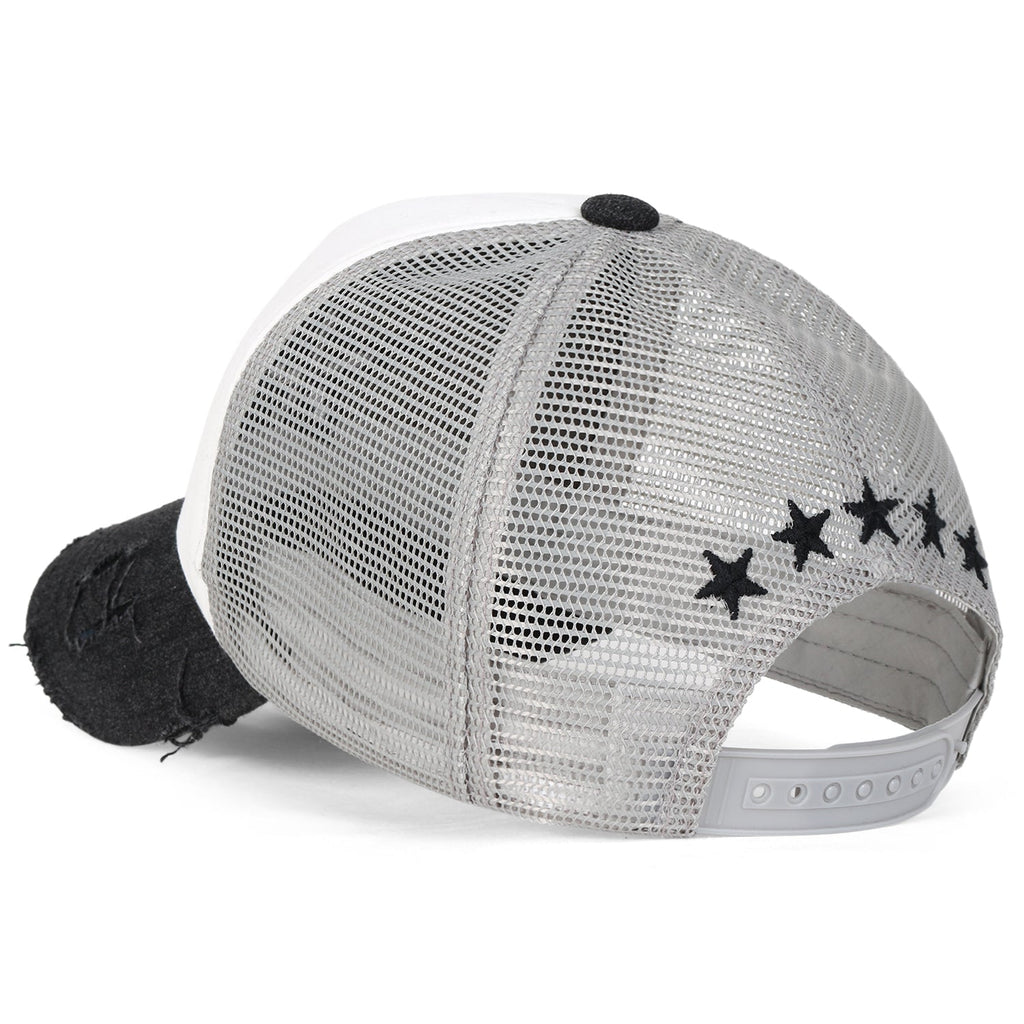 Star Embroidery Black White Trucker Hat Cotton Baseball Cap