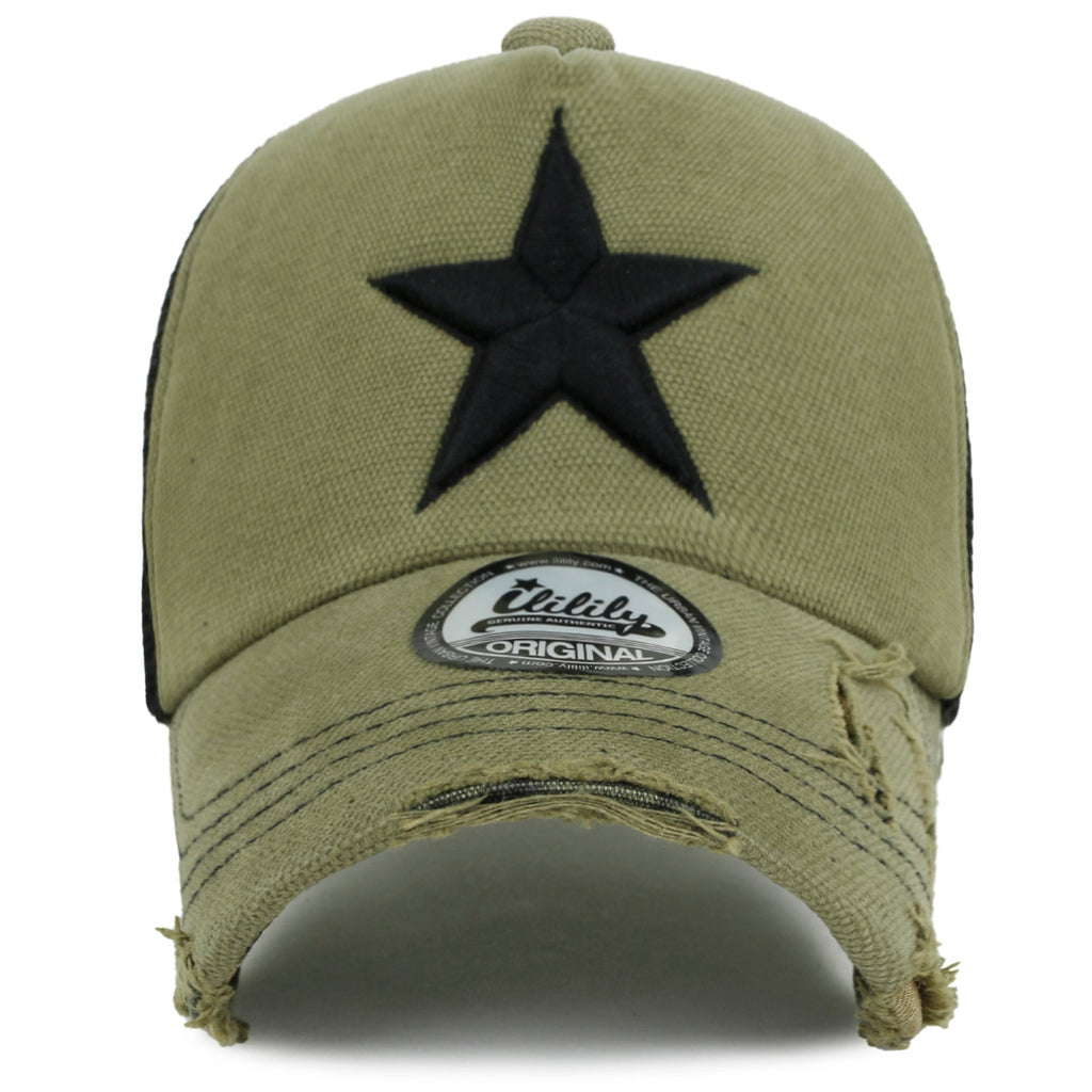 Star Embroidery Black White Trucker Hat Cotton Baseball Cap