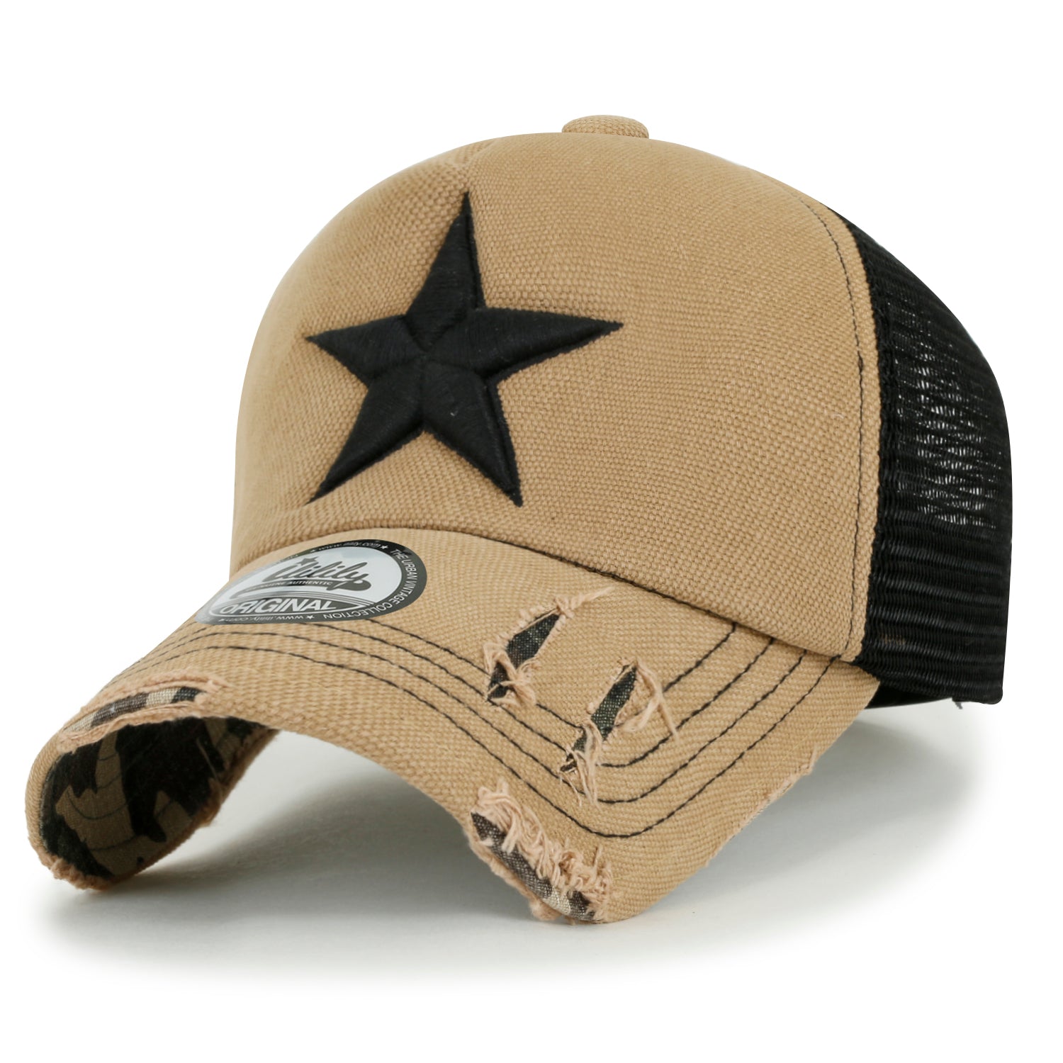 Star Embroidery Black White Trucker Hat Cotton Baseball Cap