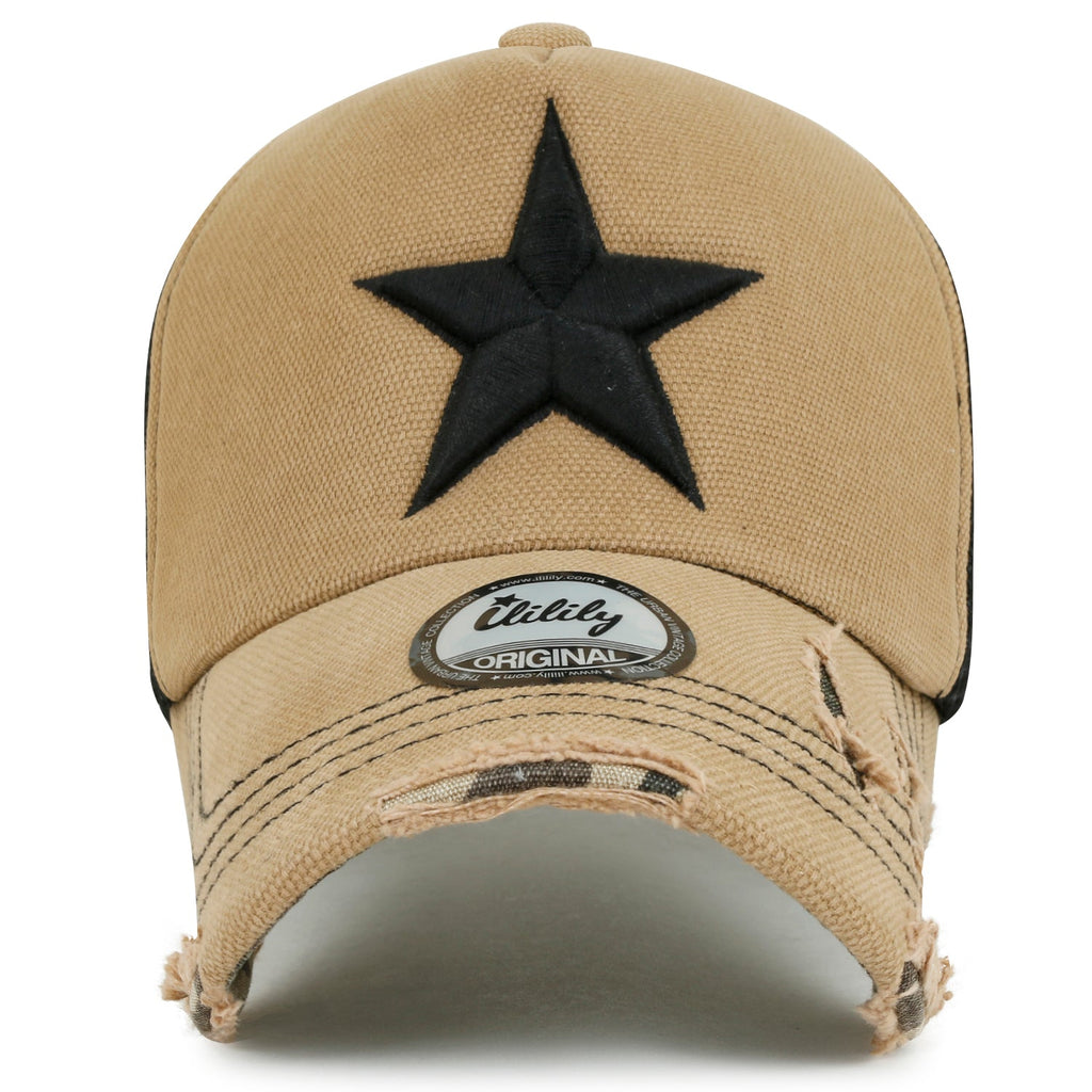 Star Embroidery Black White Trucker Hat Cotton Baseball Cap