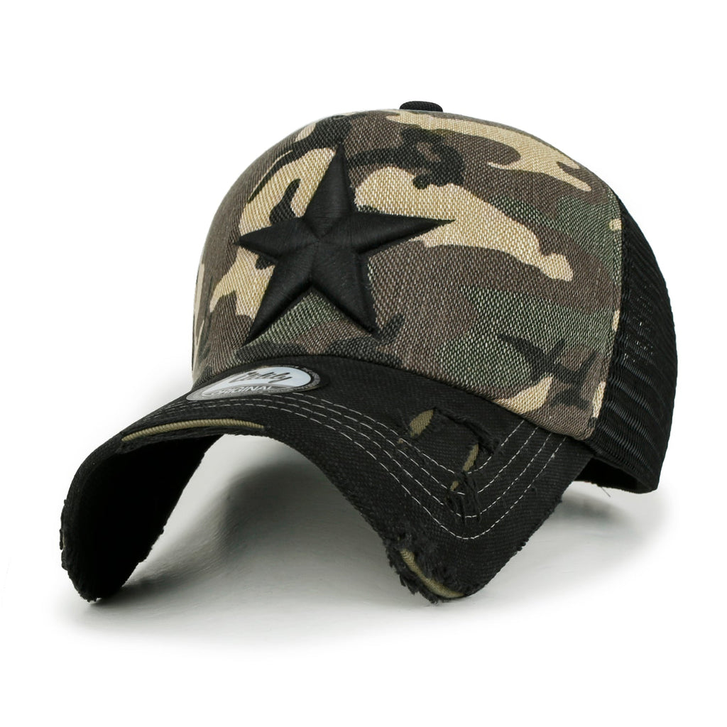 Star Embroidery Black White Trucker Hat Cotton Baseball Cap