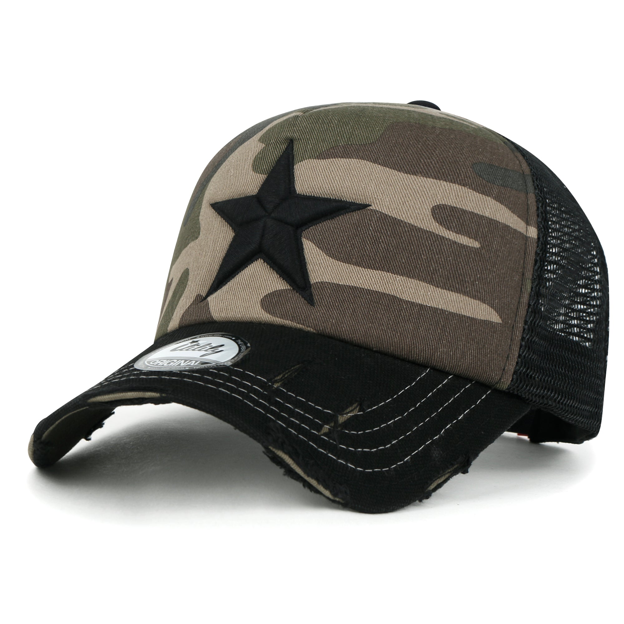 Star Embroidery Black White Trucker Hat Cotton Baseball Cap