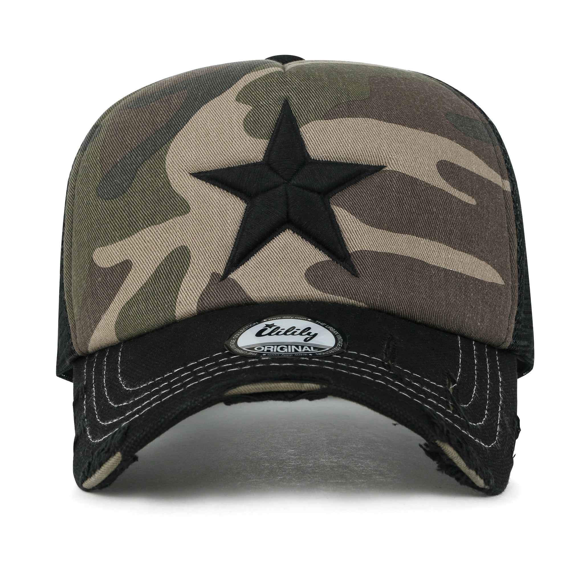 Star Embroidery Black White Trucker Hat Cotton Baseball Cap