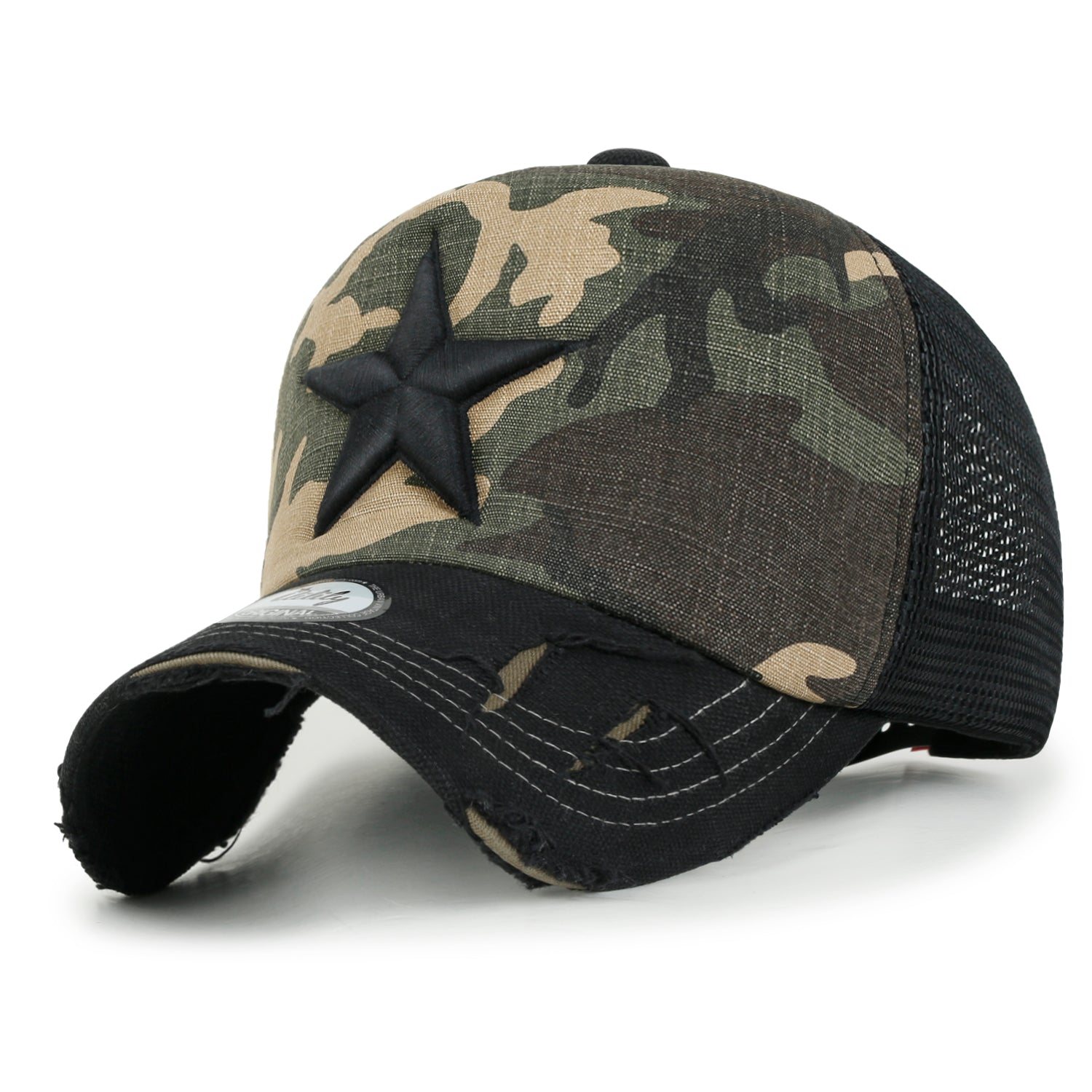 Star Embroidery Black White Trucker Hat Cotton Baseball Cap
