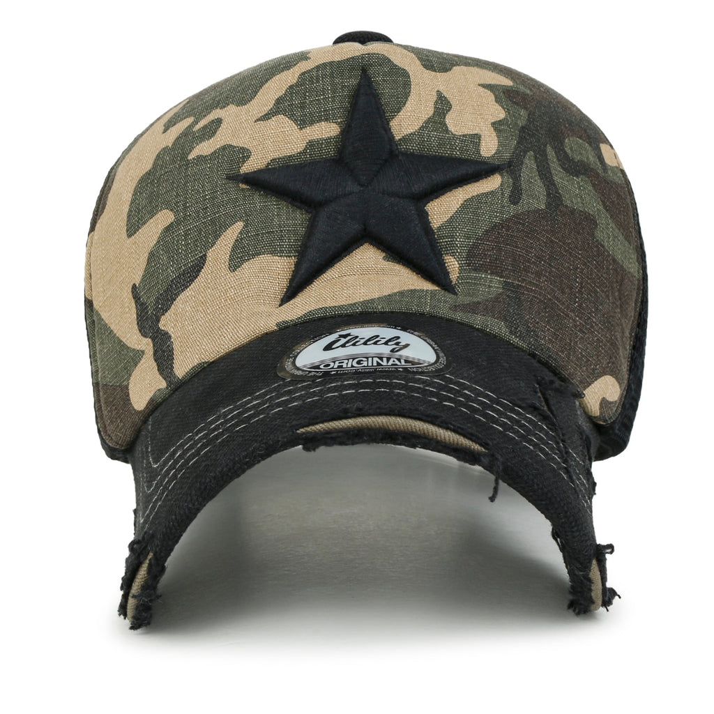 Star Embroidery Black White Trucker Hat Cotton Baseball Cap