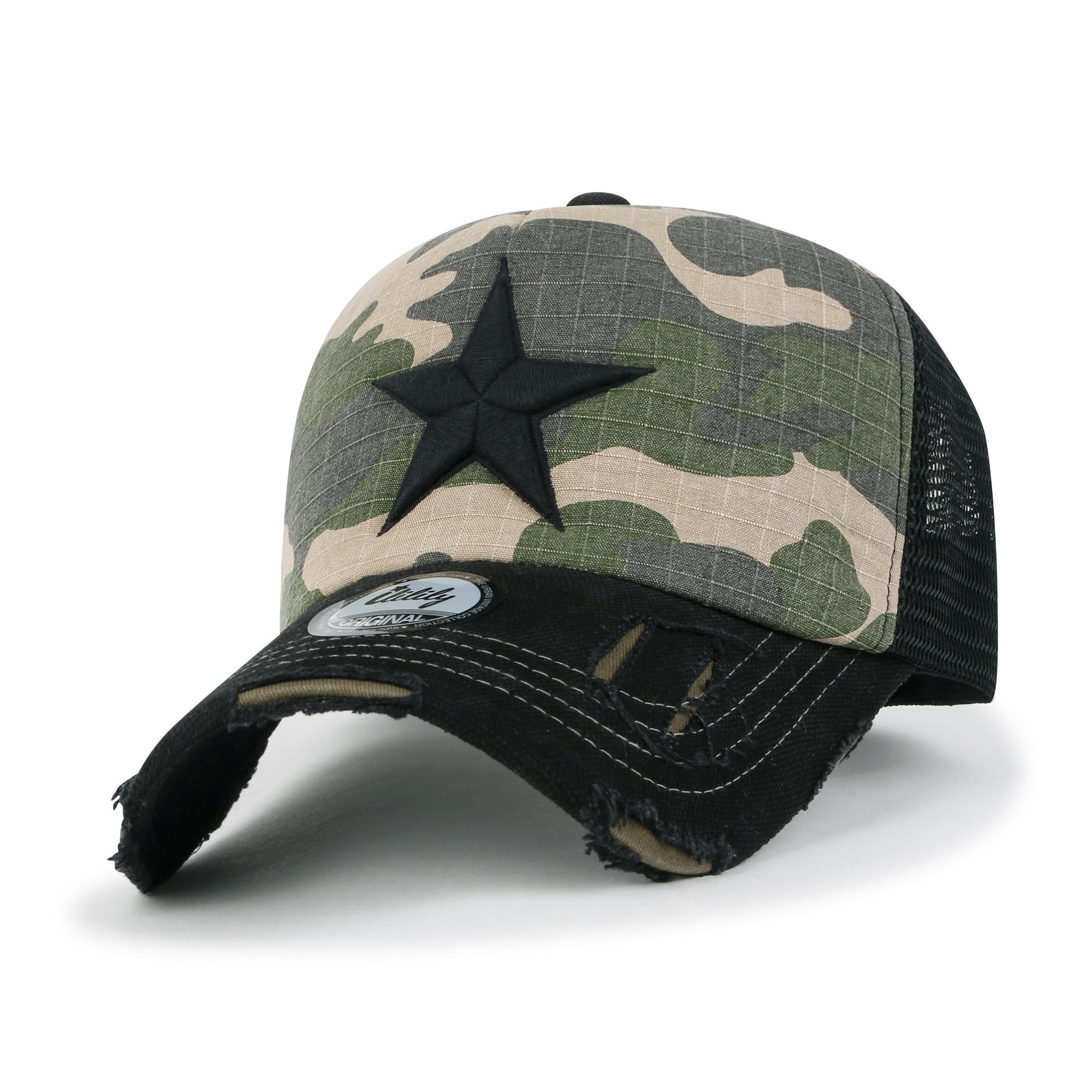 Star Embroidery Black White Trucker Hat Cotton Baseball Cap
