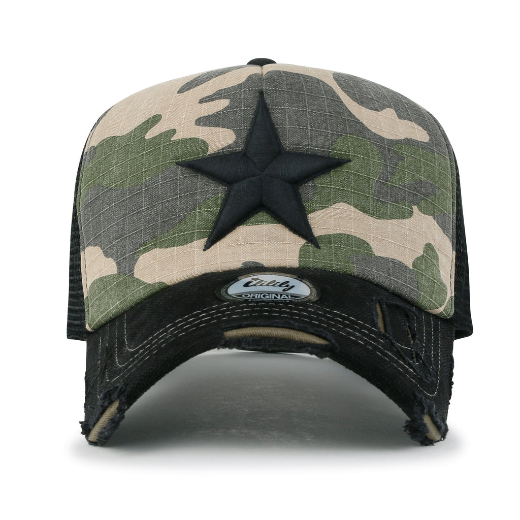 Star Embroidery Black White Trucker Hat Cotton Baseball Cap