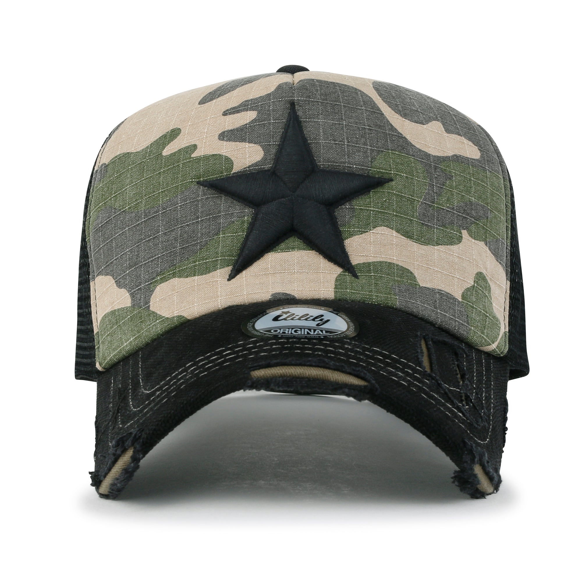 Star Embroidery Black White Trucker Hat Cotton Baseball Cap