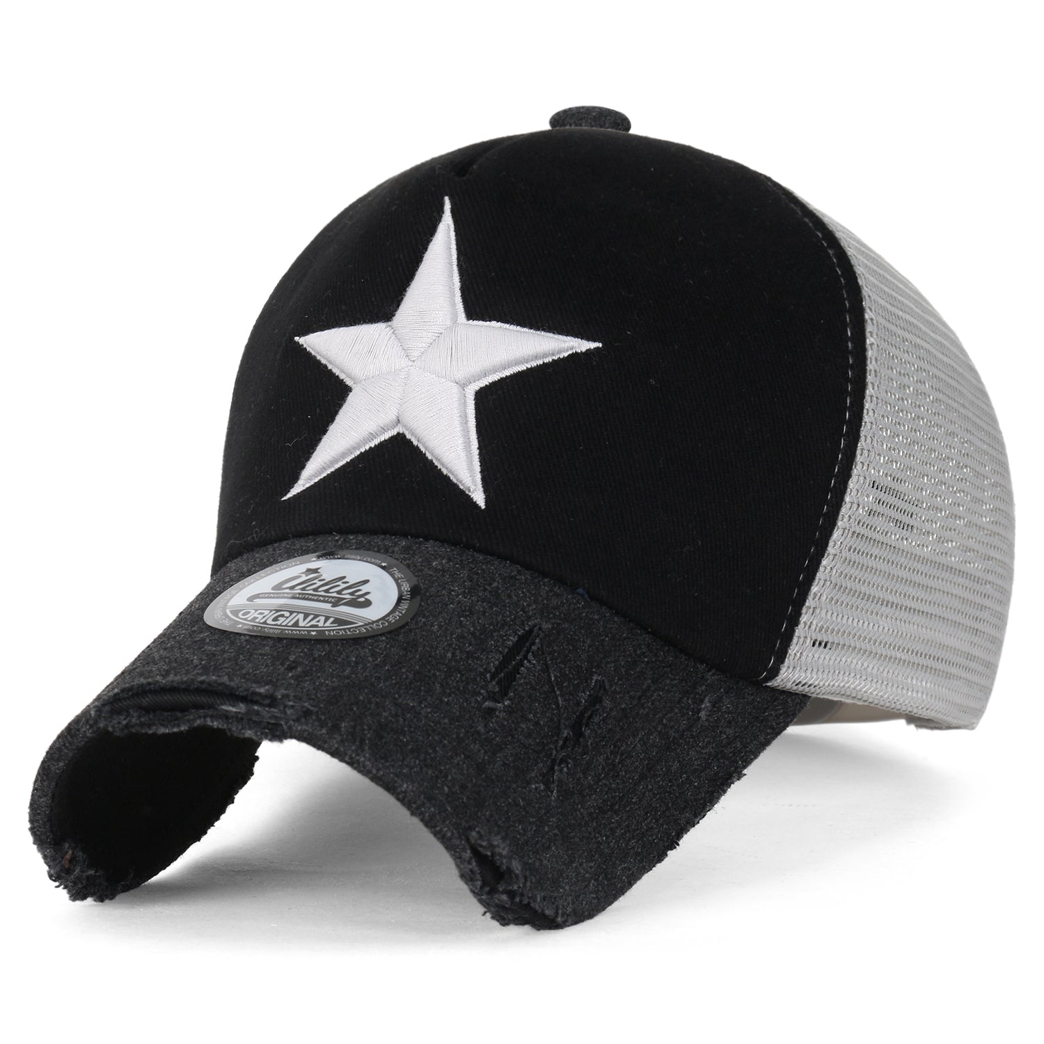 Star Embroidery Black White Trucker Hat Cotton Baseball Cap