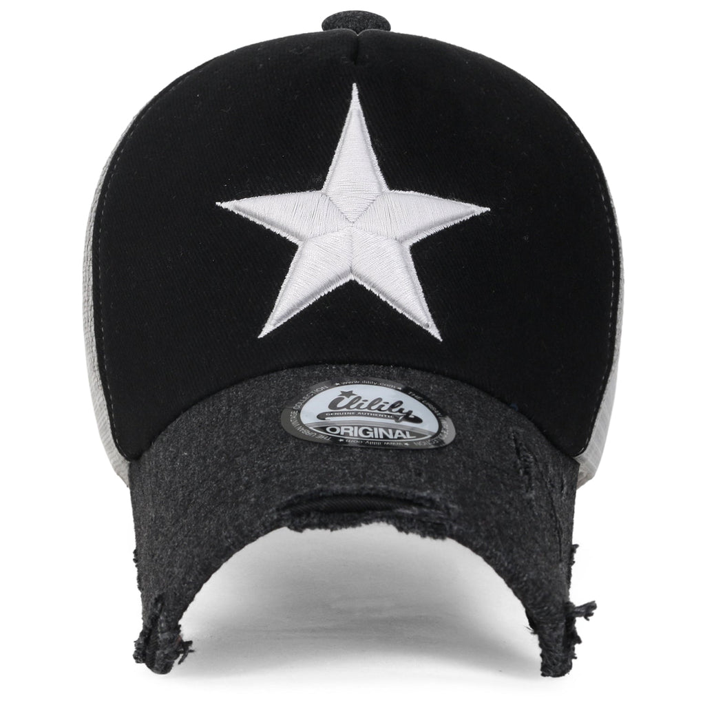 Star Embroidery Black White Trucker Hat Cotton Baseball Cap