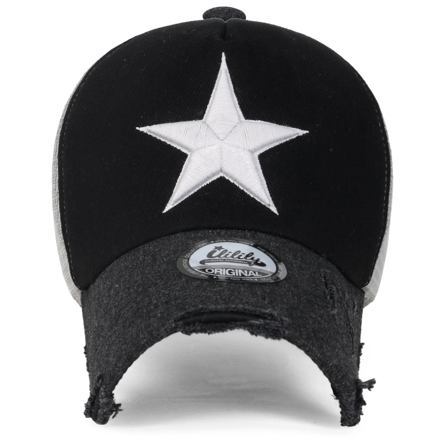 Star Embroidery Black White Trucker Hat Cotton Baseball Cap