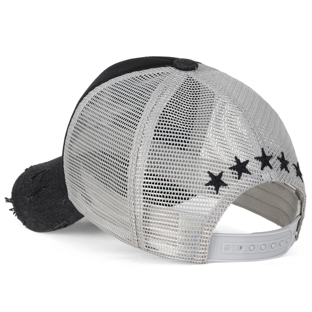 Star Embroidery Black White Trucker Hat Cotton Baseball Cap