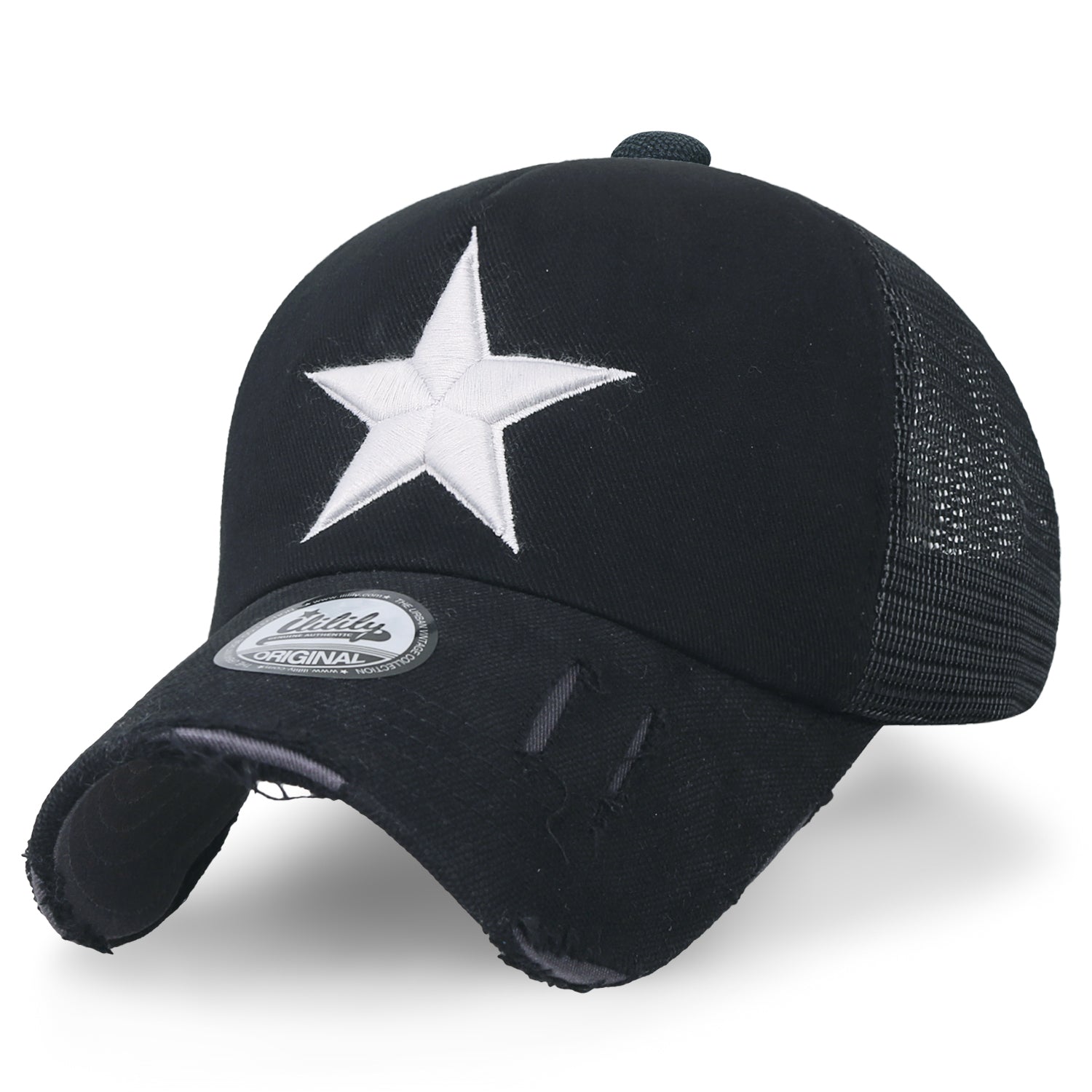 Star Embroidery Black White Trucker Hat Cotton Baseball Cap
