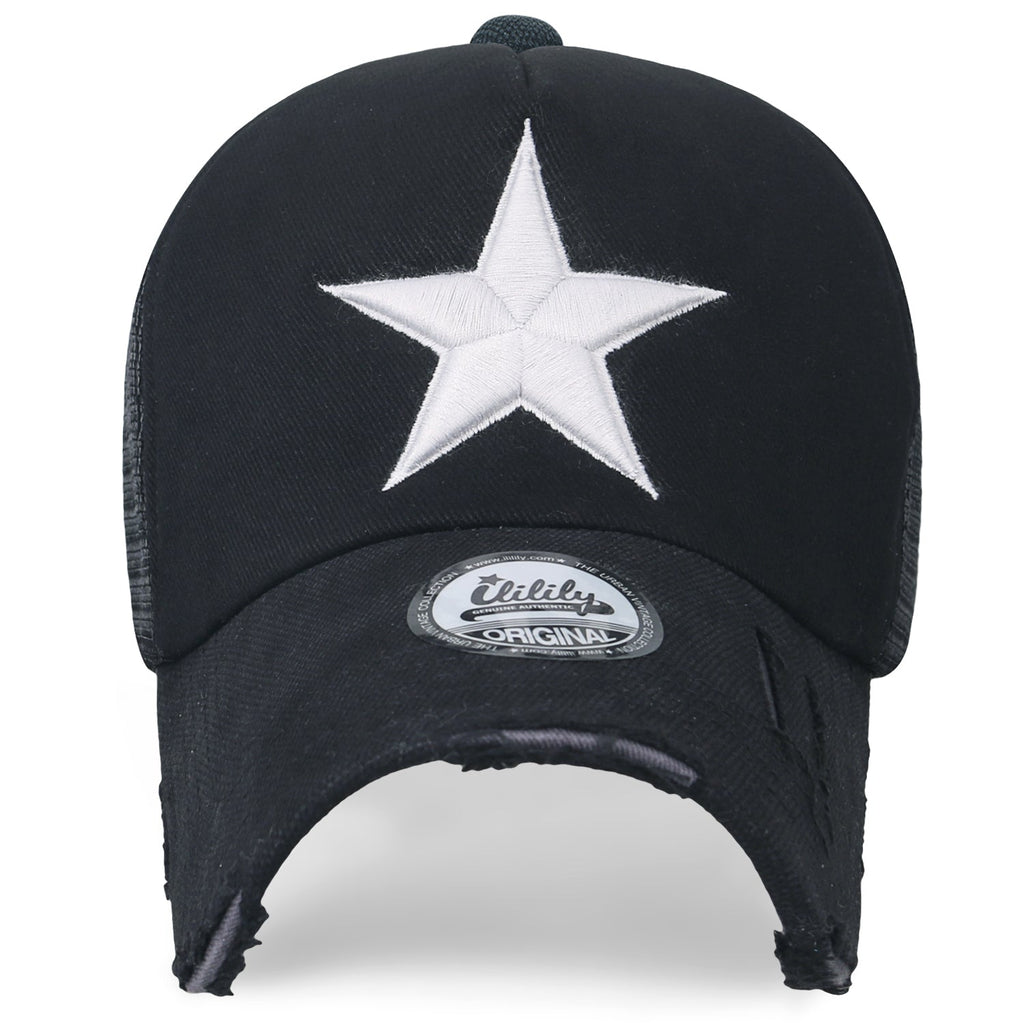 Star Embroidery Black White Trucker Hat Cotton Baseball Cap