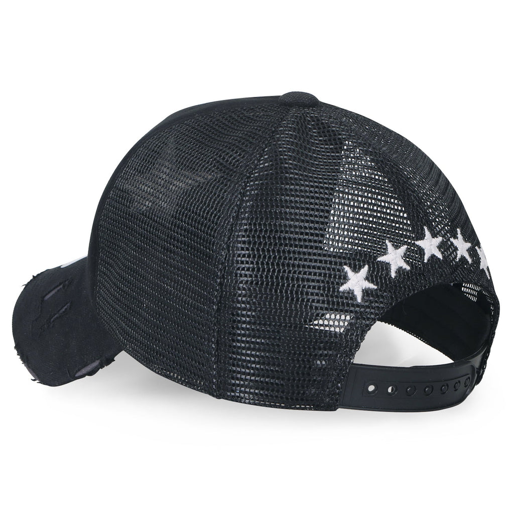 Star Embroidery Black White Trucker Hat Cotton Baseball Cap