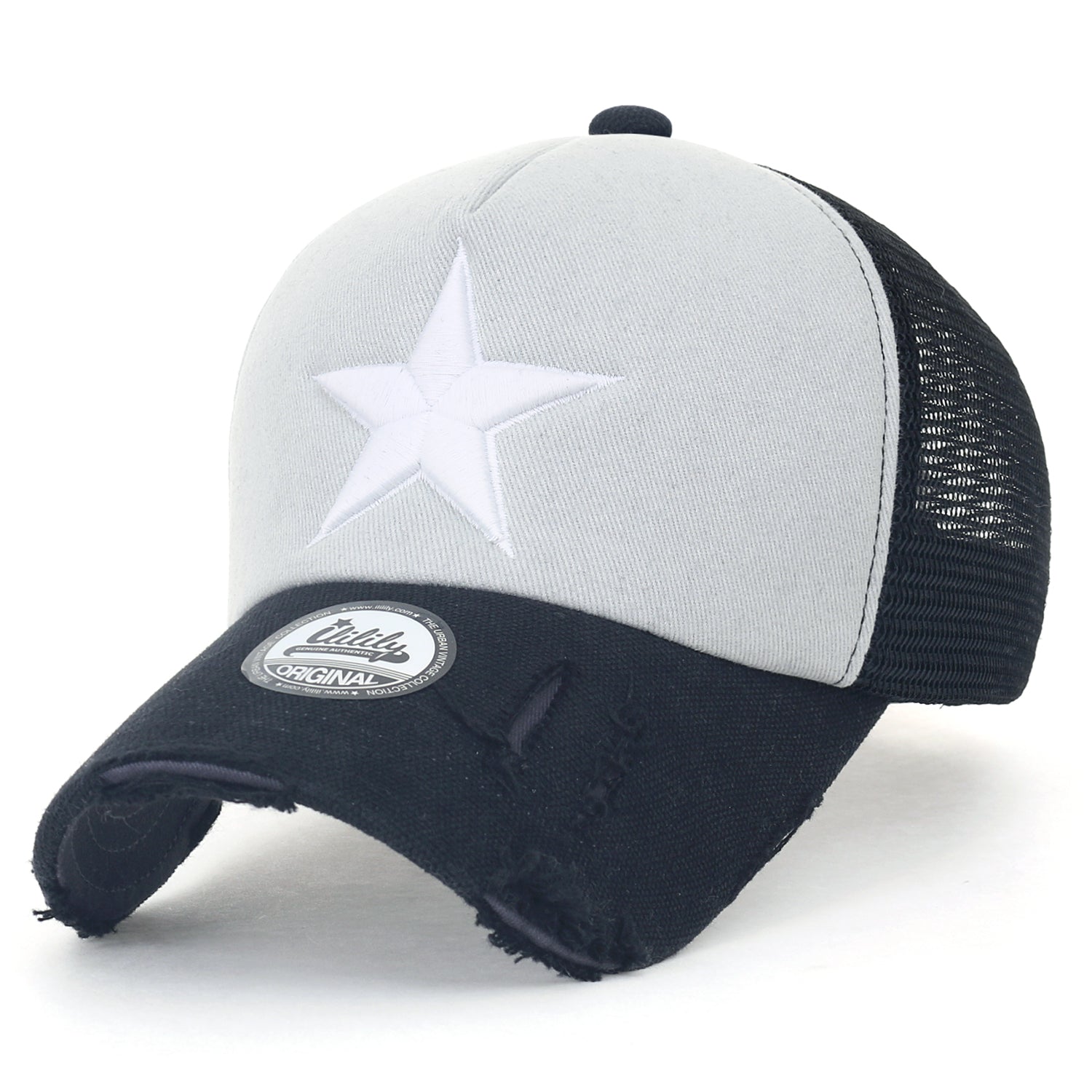 Star Embroidery Black White Trucker Hat Cotton Baseball Cap