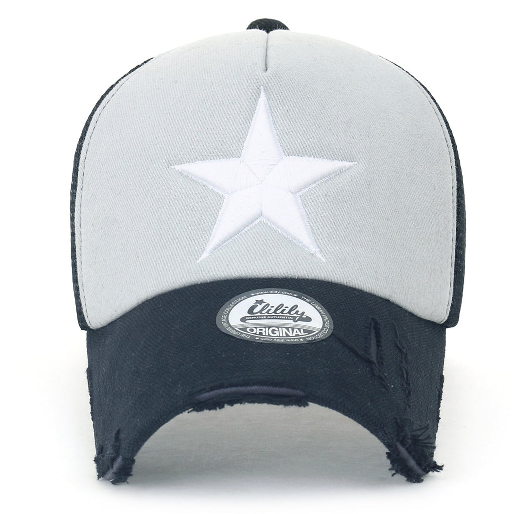 Star Embroidery Black White Trucker Hat Cotton Baseball Cap