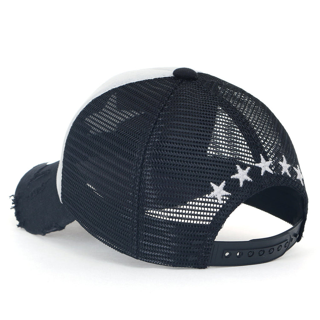 Star Embroidery Black White Trucker Hat Cotton Baseball Cap