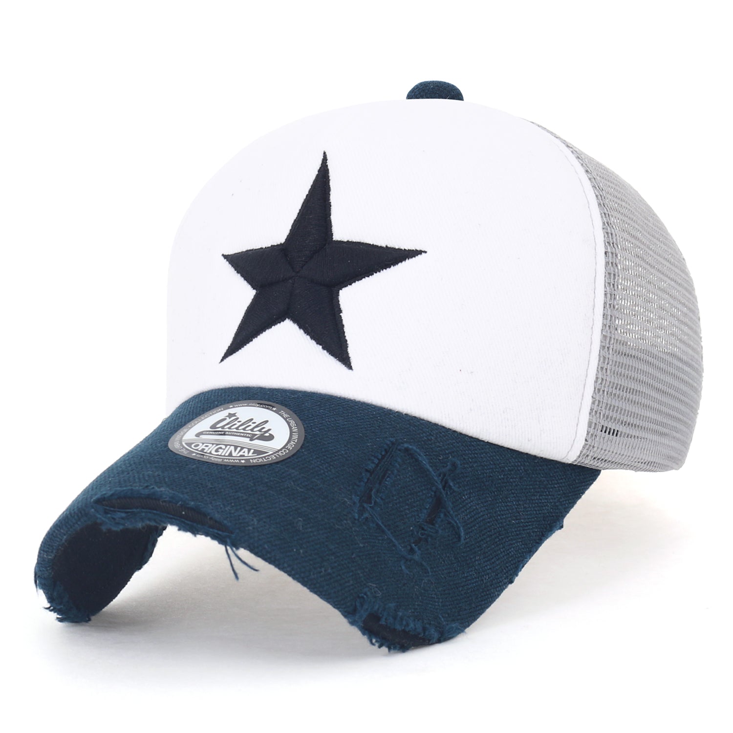 Star Embroidery Black White Trucker Hat Cotton Baseball Cap