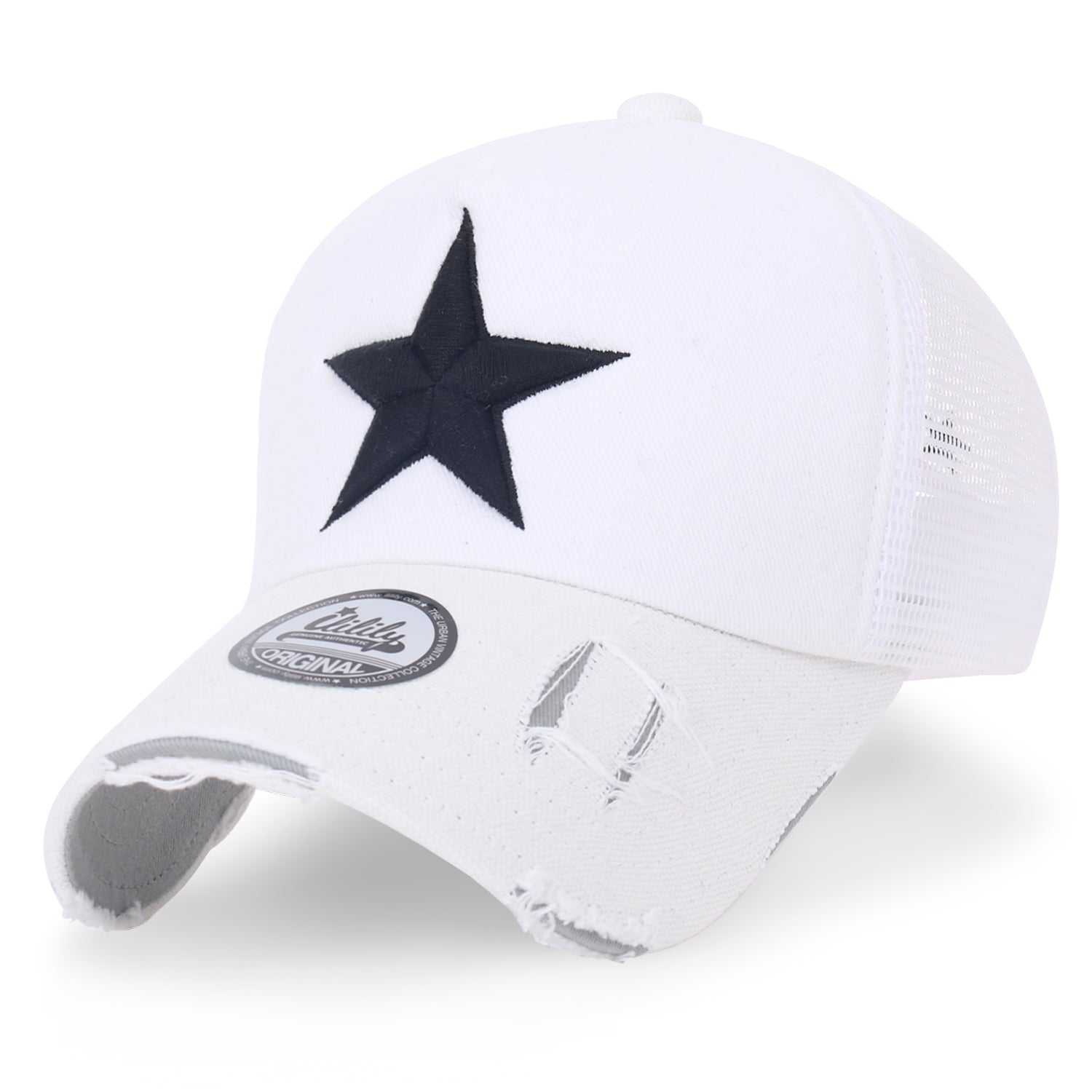 Star Embroidery Black White Trucker Hat Cotton Baseball Cap