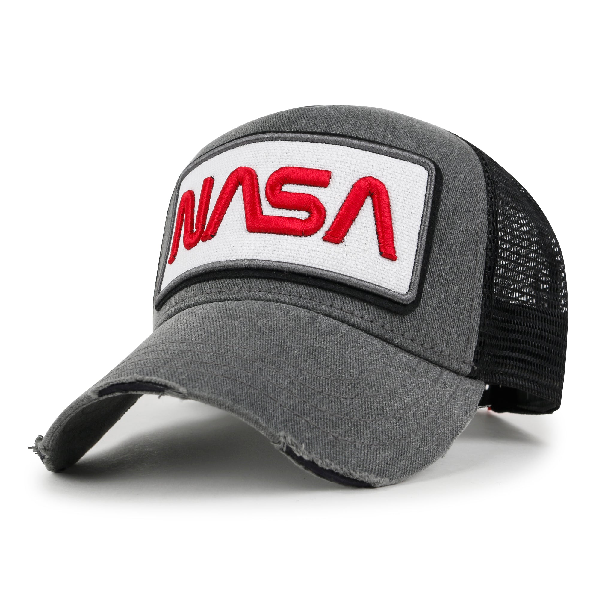 PREMIUM NASA Worm Logo Embroidery Structured Baseball Cap Mesh Back Trucker Hat M / XL