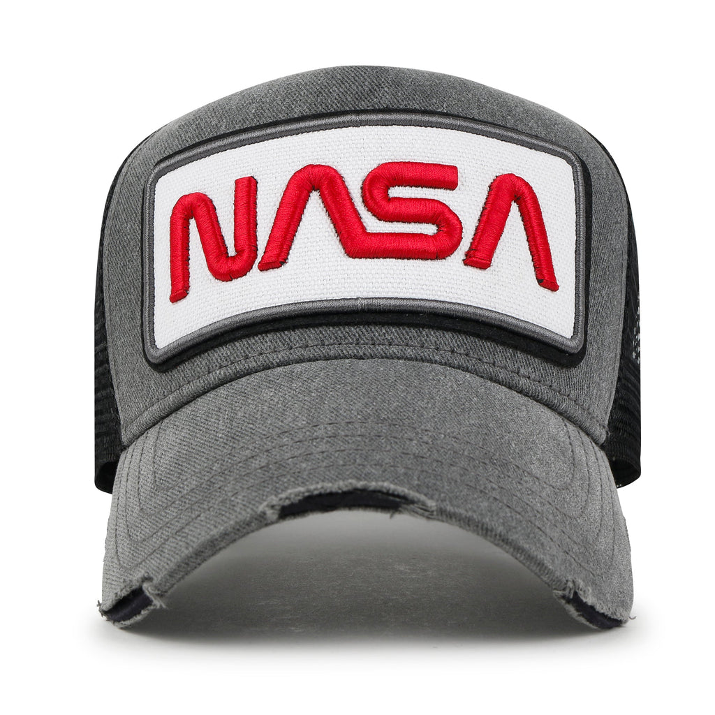 PREMIUM NASA Worm Logo Embroidery Structured Baseball Cap Mesh Back Trucker Hat M / XL