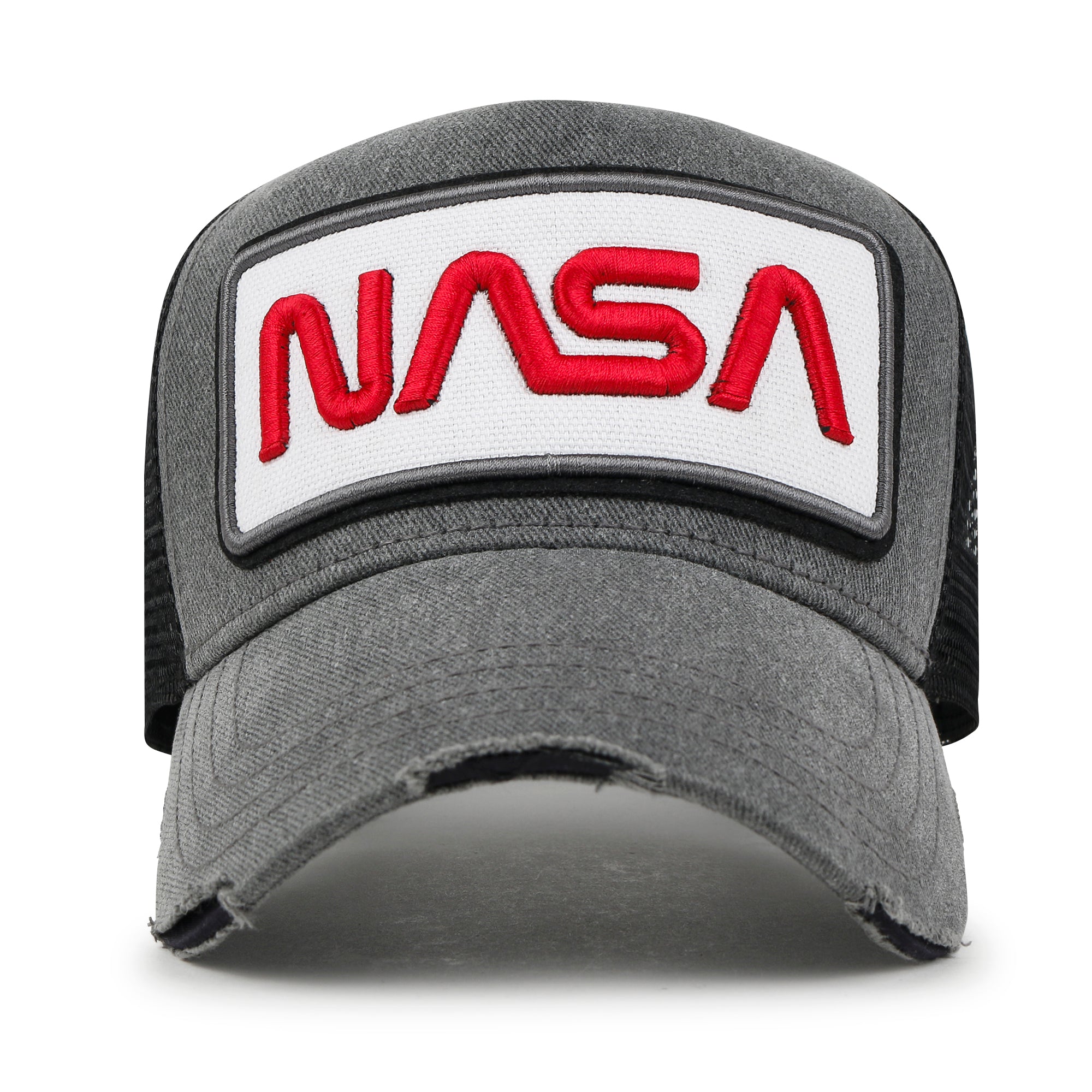 PREMIUM NASA Worm Logo Embroidery Structured Baseball Cap Mesh Back Trucker Hat M / XL