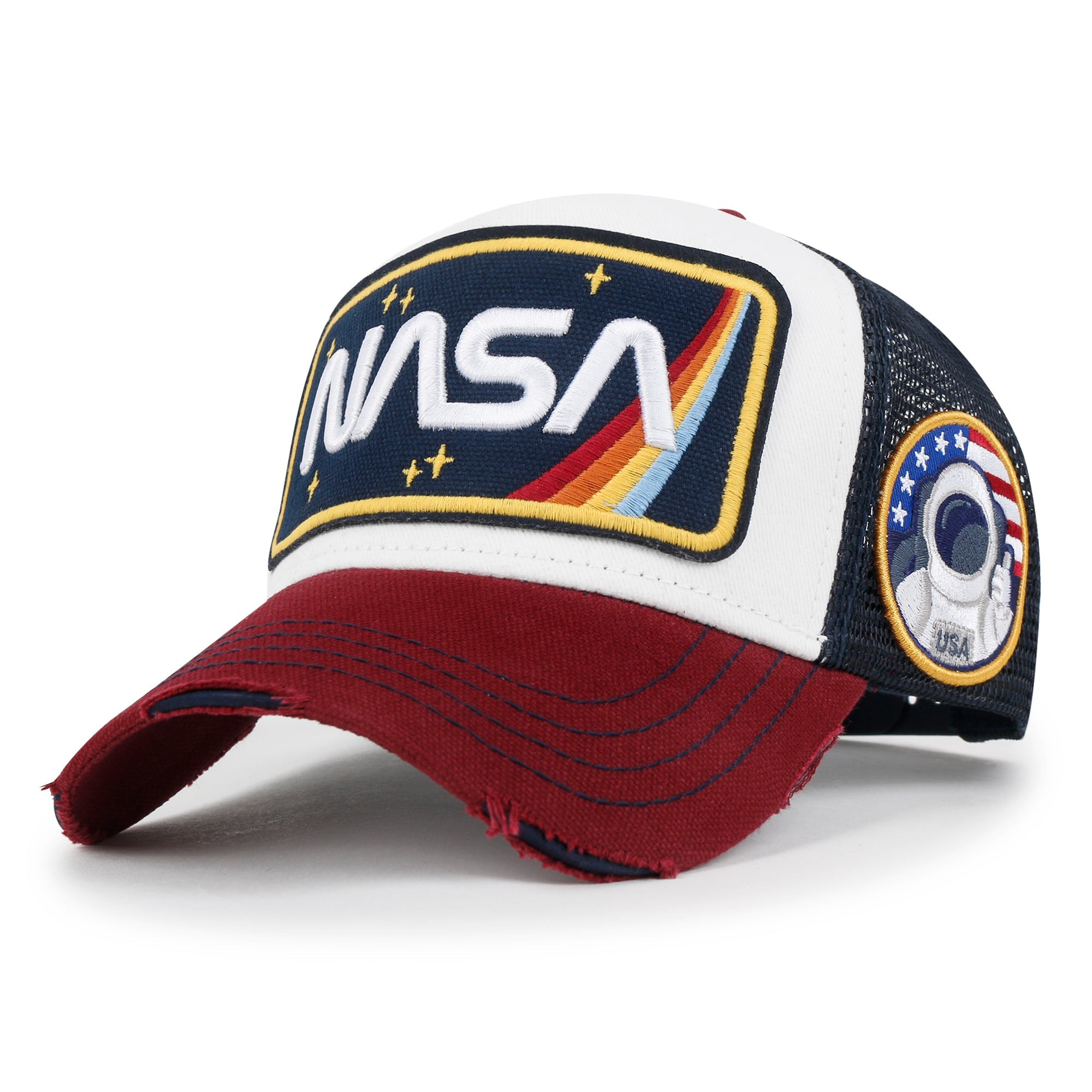 PREMIUM NASA Worm Logo Embroidery Structured Baseball Cap Mesh Back Trucker Hat M / XL