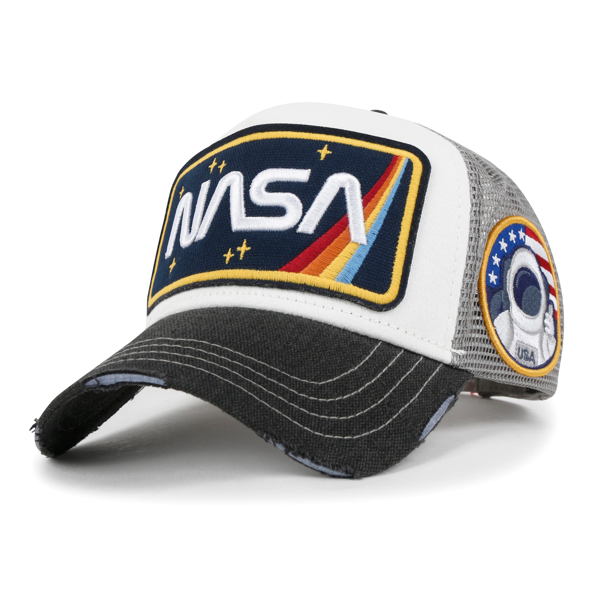 PREMIUM NASA Worm Logo Embroidery Structured Baseball Cap Mesh Back Trucker Hat M / XL