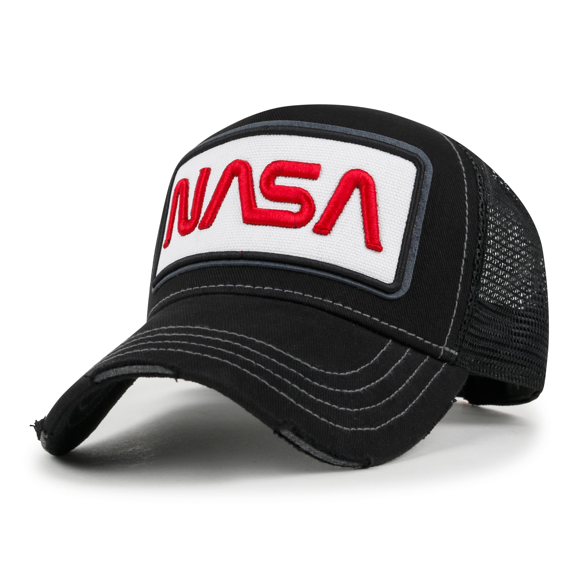 PREMIUM NASA Worm Logo Embroidery Structured Baseball Cap Mesh Back Trucker Hat M / XL